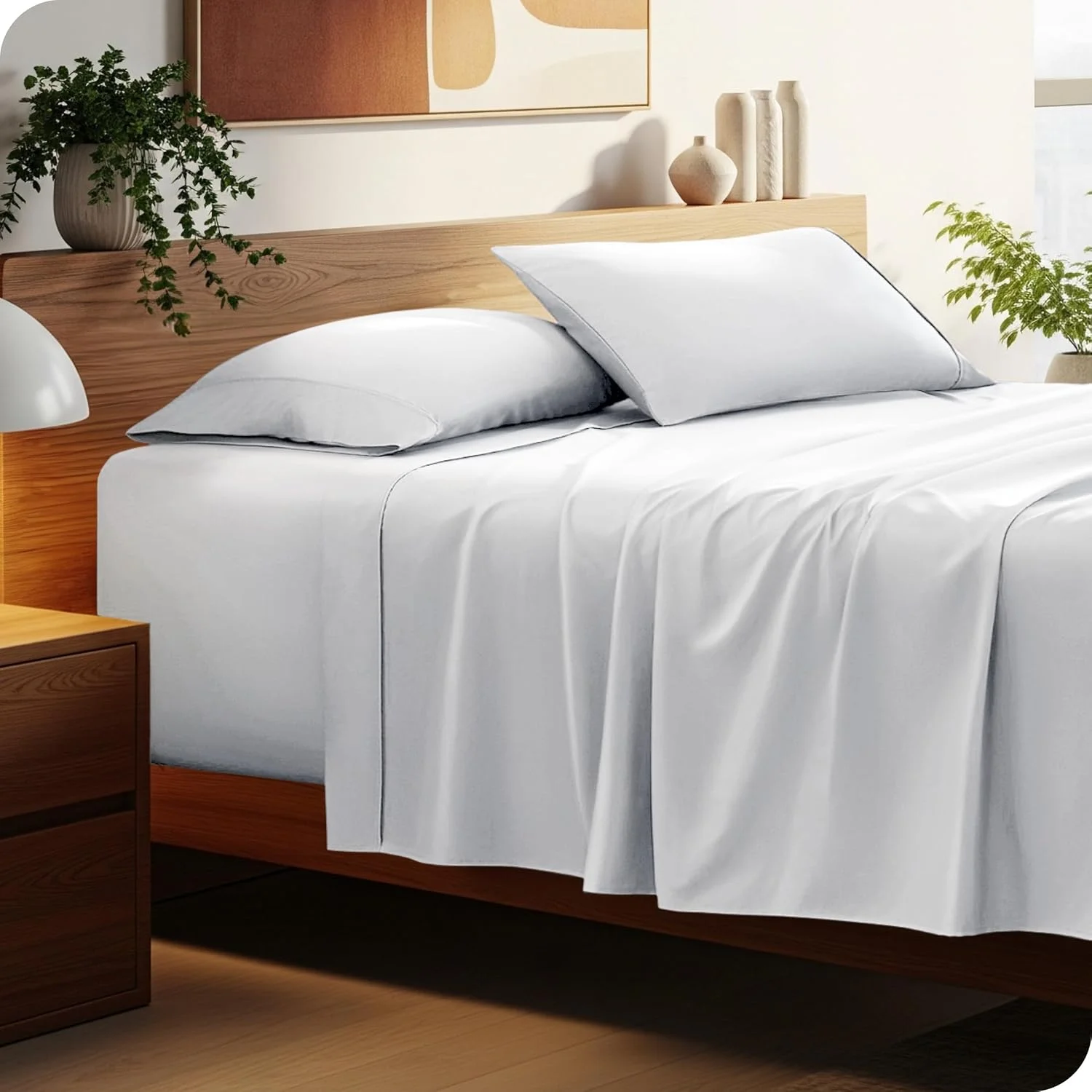 ست ملحفه کویین Bare Home - جیب های عمیق 22 اینچی - ملحفه های تخت کویین میکروفیبر فوق العاده نرم و لوکس 1800 - برس خورده دوبل - مناسب و آسان - ست 4 تکه - ملحفه و روبالشتی (کویین، سفید)