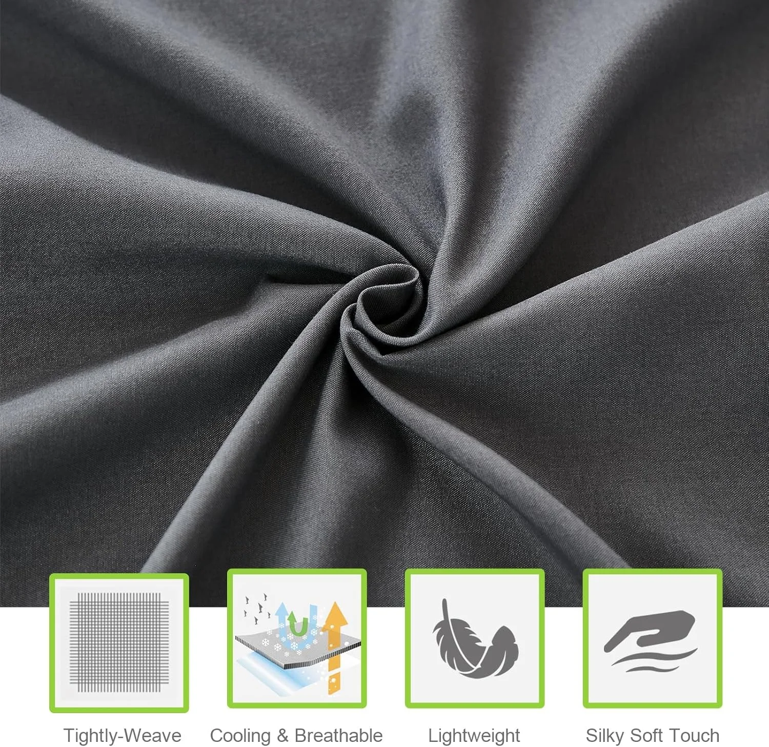 ست ملحفه تخت خواب، ملحفه های نرم پنبه بامبو برای تخت خواب سایز کوئین با جیب عمیق، ست ملحفه 4 تکه خنک کننده و تنفسی لوکس هتل، 1 ملحفه کش دار، 1 ملحفه تخت، 2 روبالشی (کینگ، خاکستری تیره)