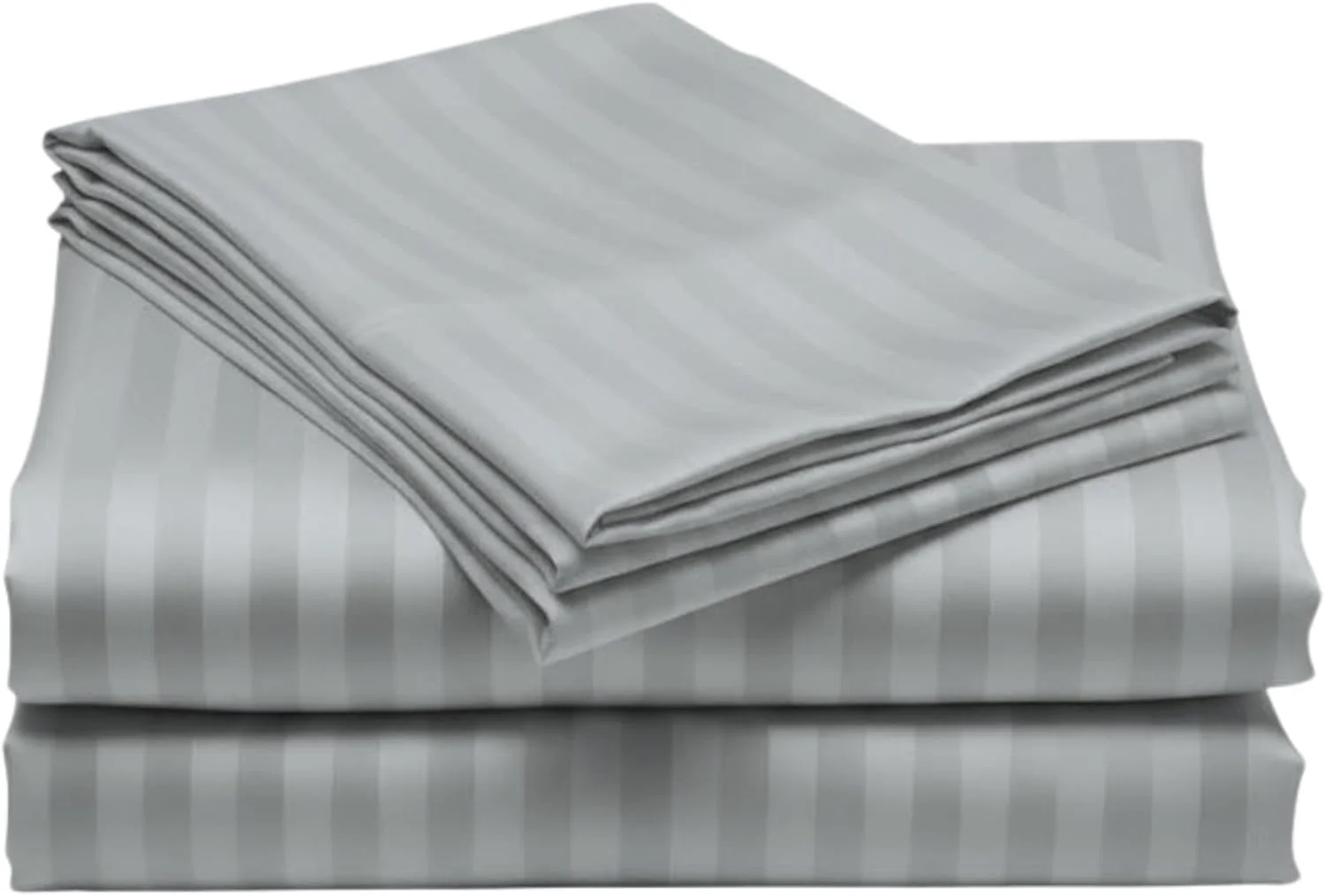 ست ملحفه تخت خواب دونفره سه تکه، ساتن میکروفایبر 100% راه راه 1 سانتی متری، اندازه: 240x260 سانتی متر + 2 عدد روبالشتی 50x75 سانتی متر، (خاکستری)