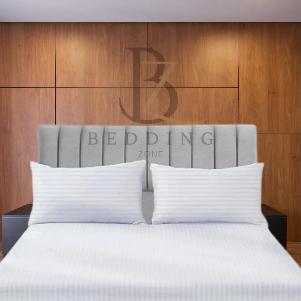 ست ملحفه کش دار سه تکه راه راه سفید نخی 250TC (سه تکه کش دار، سایز کویین 180x200)