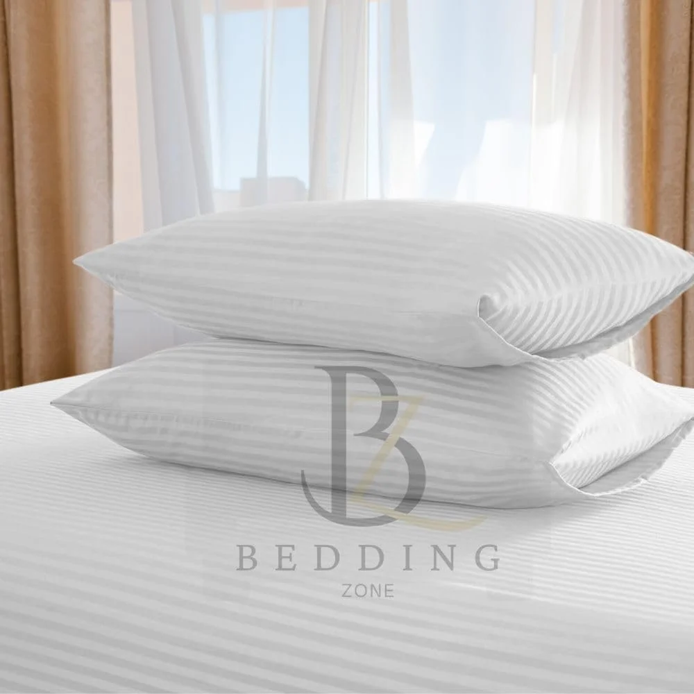 ست ملحفه کش دار سه تکه راه راه سفید نخی 250TC (سه تکه کش دار، سایز کویین 180x200)