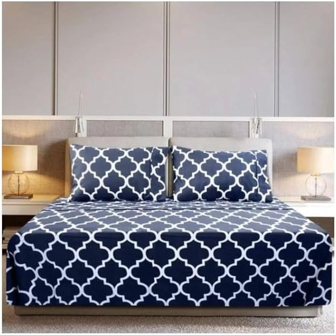 ست ملحفه سه تکه کش دار، ست ملحفه فوق العاده نرم پنبه ای شامل 1 ملحفه کش دار (200x200 سانتی متر) و 2 روبالشی (50x75 سانتی متر). ست ملافه لوکس هتلی، جیب عمیق، مقاوم در برابر چروک، ضد حساسیت - (کینگ) (آبی)