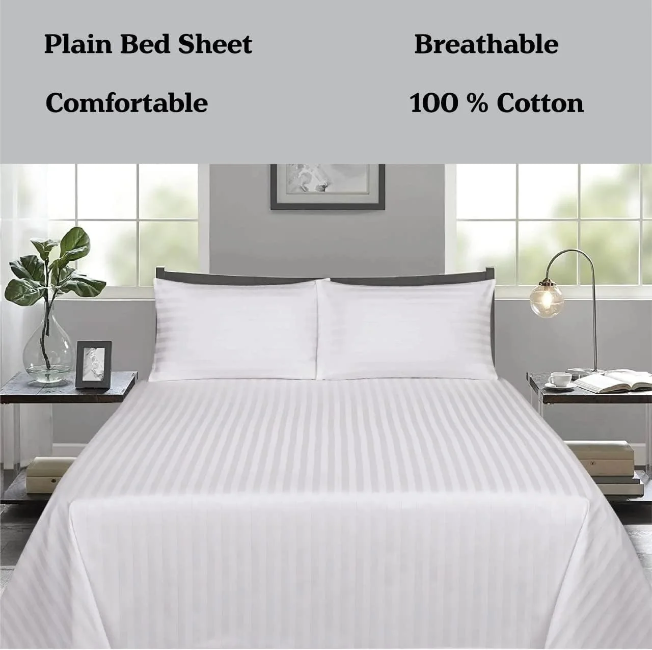 ست ملحفه نخی خالص الماس هاب، طرح راه راه سفید مایل به کرم، ست 2 تکه - 1 عدد ملحفه تخت 145x240 سانتی متر با یک روبالشی تکی، 48x70 سانتی متر