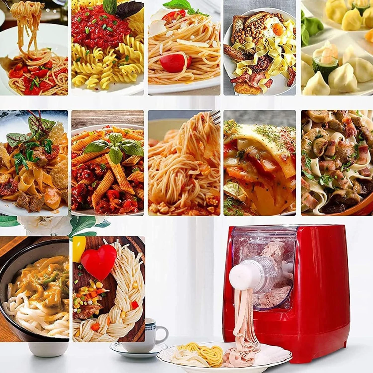 دستگاه پاستا ساز WOLWES، دستگاه اتوماتیک تهیه نودل و مخلوط کن خمیر، لوازم جانبی دستگاه نودل راویولی ساز/میکسر آشپزخانه - 13 قالب، پاستا تازه خانگی به آسانی، سبز