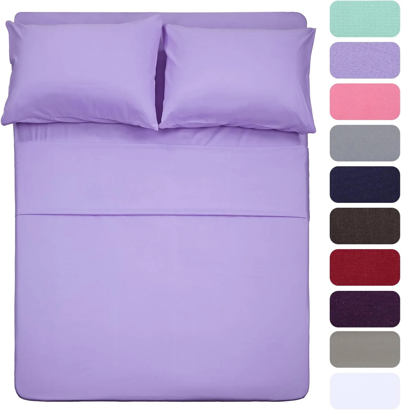 بهترین ست ملحفه 4 تکه فصل (کامل، اسطوخودوس) شامل 1 ملحفه تخت، 1 ملحفه کش‌دار و 2 روبالشی، ملافه های لوکس میکروفایبر برس خورده با جیب های عمیق