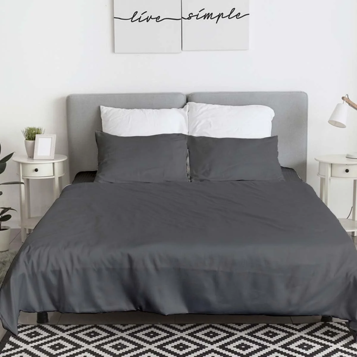 ست ملحفه کالیفرنیا کینگ Bishop Cotton، ست ملحفه سایز کالیفرنیا کینگ 100% پنبه مصری با تراکم 1000، ست 4 تکه شامل ملحفه با جیب عمیق 16 اینچی و روبالشی مناسب منزل و هتل - خاکستری تیره