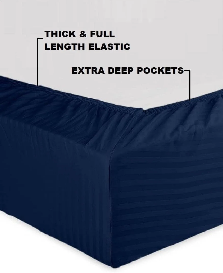 ست ملحفه راه راه با کیفیت عالی بلوبری، 100% پنبه، ست 3 تکه، جیب عمیق 200X180X20 سانتی متر Exfsta-0011