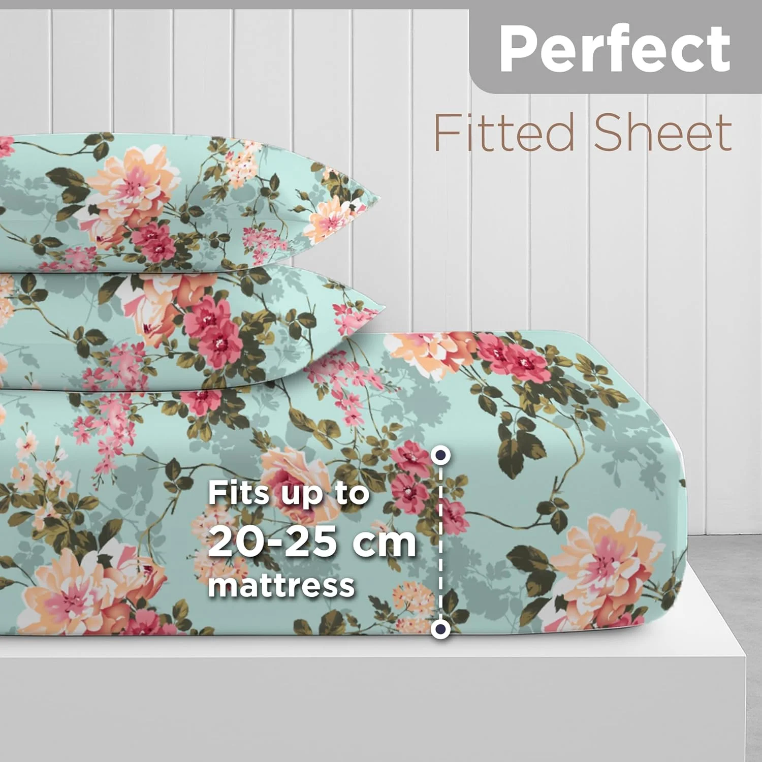 ست ملحفه کش‌دار نخی سبز با طرح گل، نرم و تنفسی شامل ۱ ملحفه کش‌دار ۱۲۰x۲۰۰ سانتی‌متر با ۱ روبالشتی ۵۰x۷۵ سانتی‌متر، یک نفره، قابل شستشو در ماشین لباسشویی