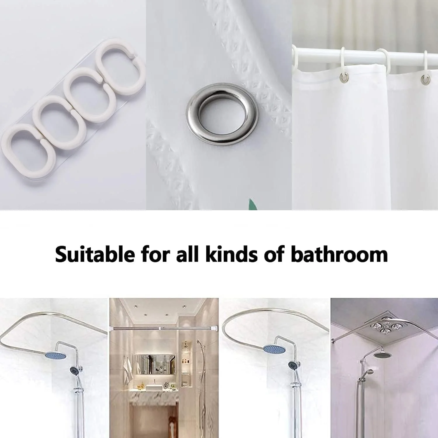 ست 4 تکه لوازم حمام EDecor با طرح مرلین مونرو شامل پرده حمام، روکش درب توالت و پادری حمام، فرش ضد لغزش، بادوام و ضد آب، مناسب برای ست حمام، 72" x 72"