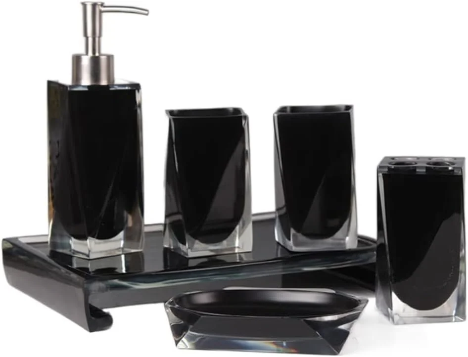 ست سرویس بهداشتی مشکی شیک، ست شستشوی توالت فرنگی به سبک اروپایی، ست لیوان مسواک و لیوان دهانشویه