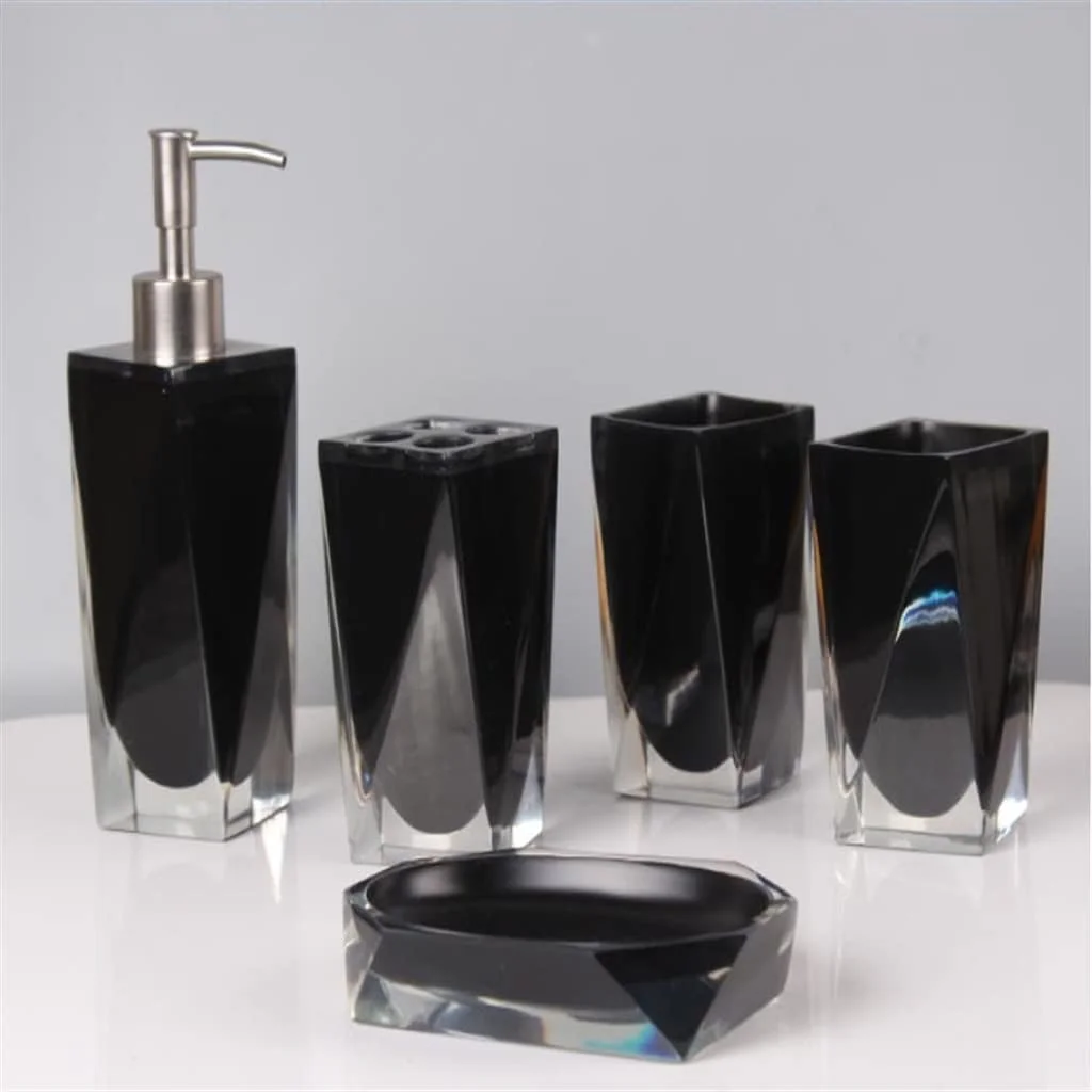 ست سرویس بهداشتی مشکی شیک، ست شستشوی توالت فرنگی به سبک اروپایی، ست لیوان مسواک و لیوان دهانشویه