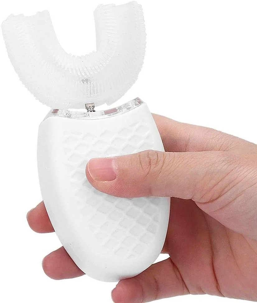 مسواک برقی سونیک U شکل برای بزرگسالان، ابزار تمیز کننده اتوماتیک دهان با سر برس سیلیکونی با درجه غذایی (سفید)