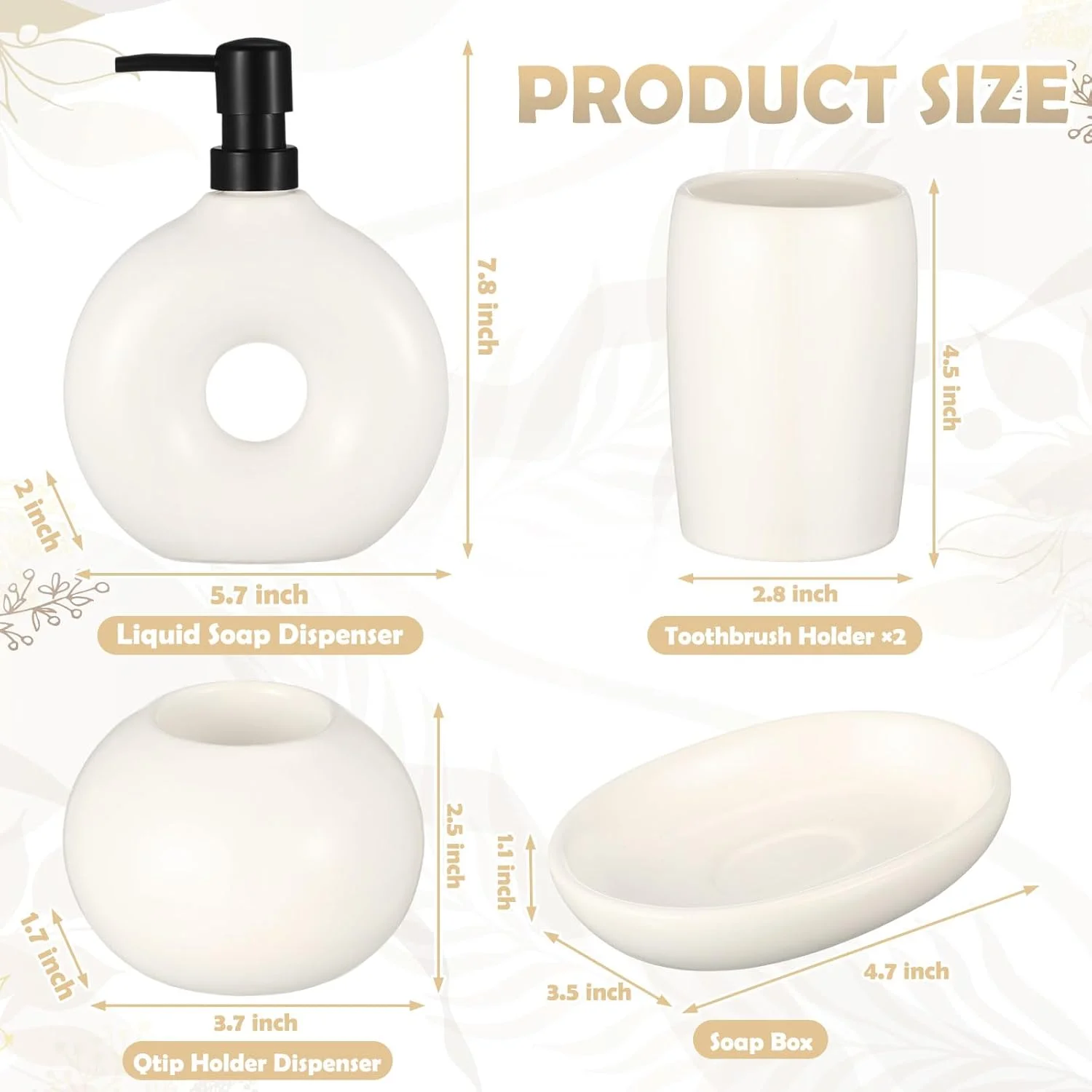 ست لوازم جانبی سرامیکی 5 تکه FoldTier برای حمام، ست رومیزی حمام بژ شامل جا مایع صابون، لیوان مسواک، جا مسواکی، جا صابونی و جاشمعی، ست دکور حمام مدرن با لعاب مات