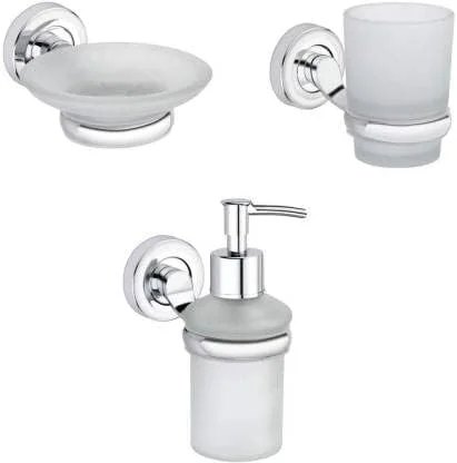 جامایع دیواری استیل و شیشه ای، جای صابون، جای برس، حلقه حوله، لوازم جانبی حمام (بسته 6 عددی) ست لوازم حمام استیل