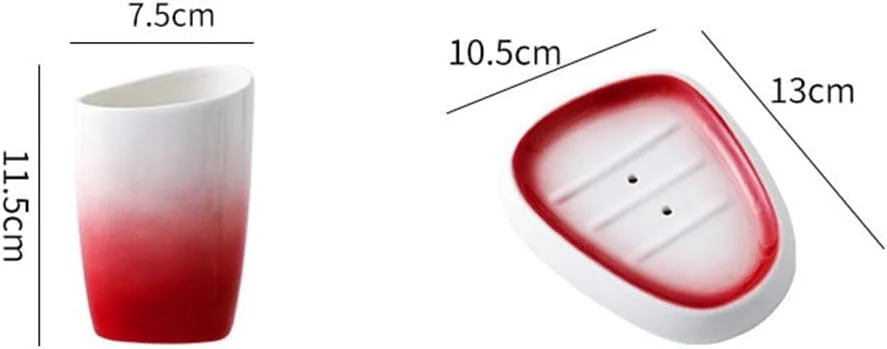 ست پنج تکه لوازم بهداشتی سرامیکی تدریجی قرمز رنگ برای حمام، شامل فنجان شستشو