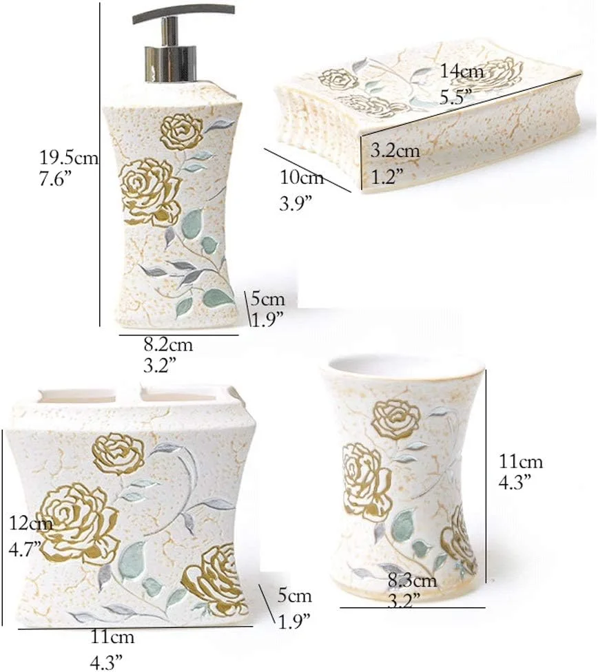 ست لوازم جانبی حمام پمپ پخش کننده گل رز طلایی HMEI، ست حمام 5/6 تکه شامل پخش کننده صابون، جا مسواکی، لیوان، جا صابونی، سینی بامبو، پخش کننده لوسیون (رنگ: ست حمام 6 تکه) ست لوازم جانبی حمام پمپ پخش کننده گل رز طلایی HMEI، ست حمام 5/6 تکه شامل پخش کننده صابون، جا مسواکی، لیوان، جا صابونی، سینی بامبو، پخش کننده لوسیون (رنگ: ست حمام 6 تکه)