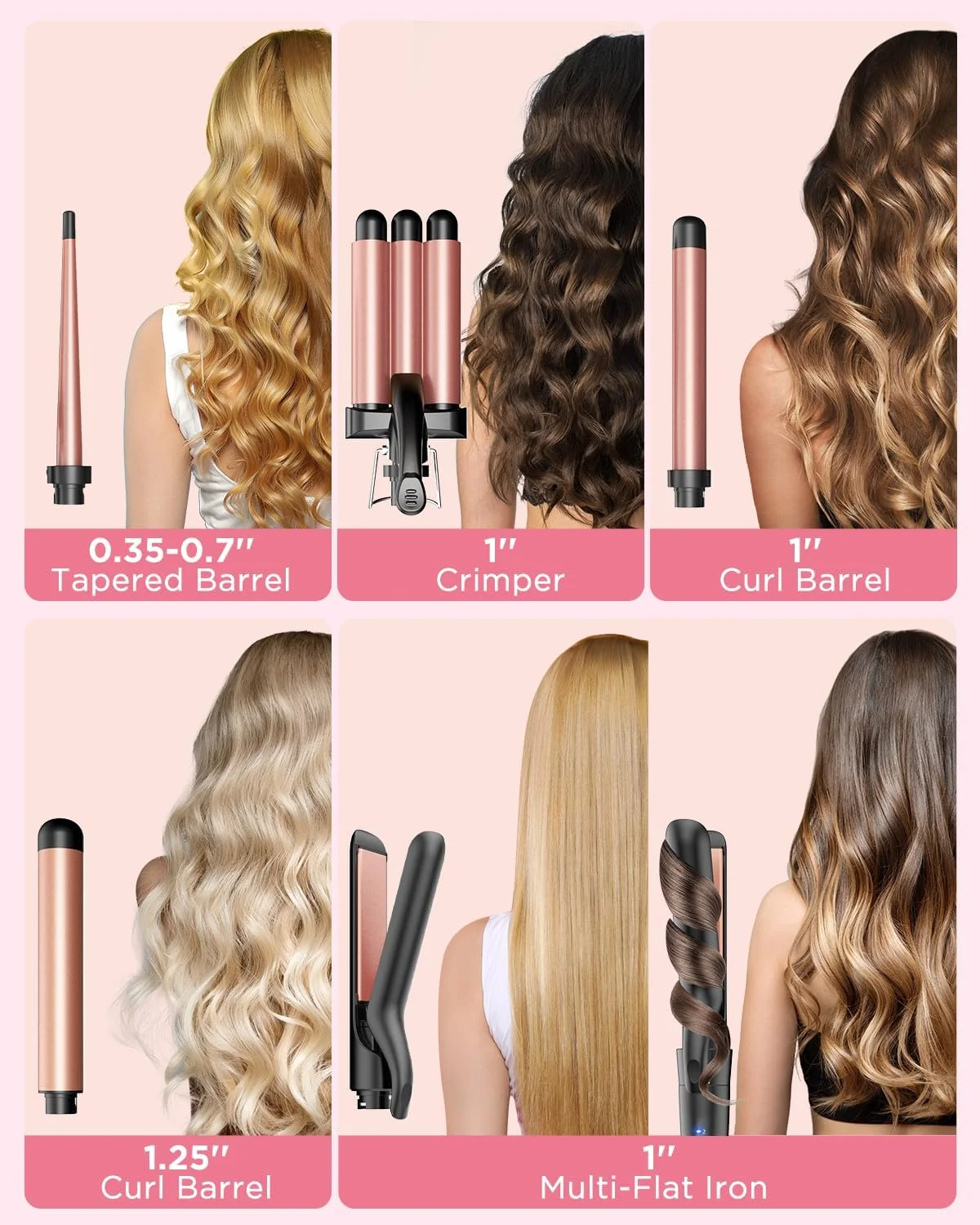 ست فر کننده مو 5 در 1 شامل 3 میله، اتو مو و موج دهنده - سرامیکی، گرم شدن سریع، 2 دما، دستکش و گیره ست فر کننده مو 5 در 1 شامل 3 میله، اتو مو و موج دهنده - سرامیکی، گرم شدن سریع، 2 دما، دستکش و گیره