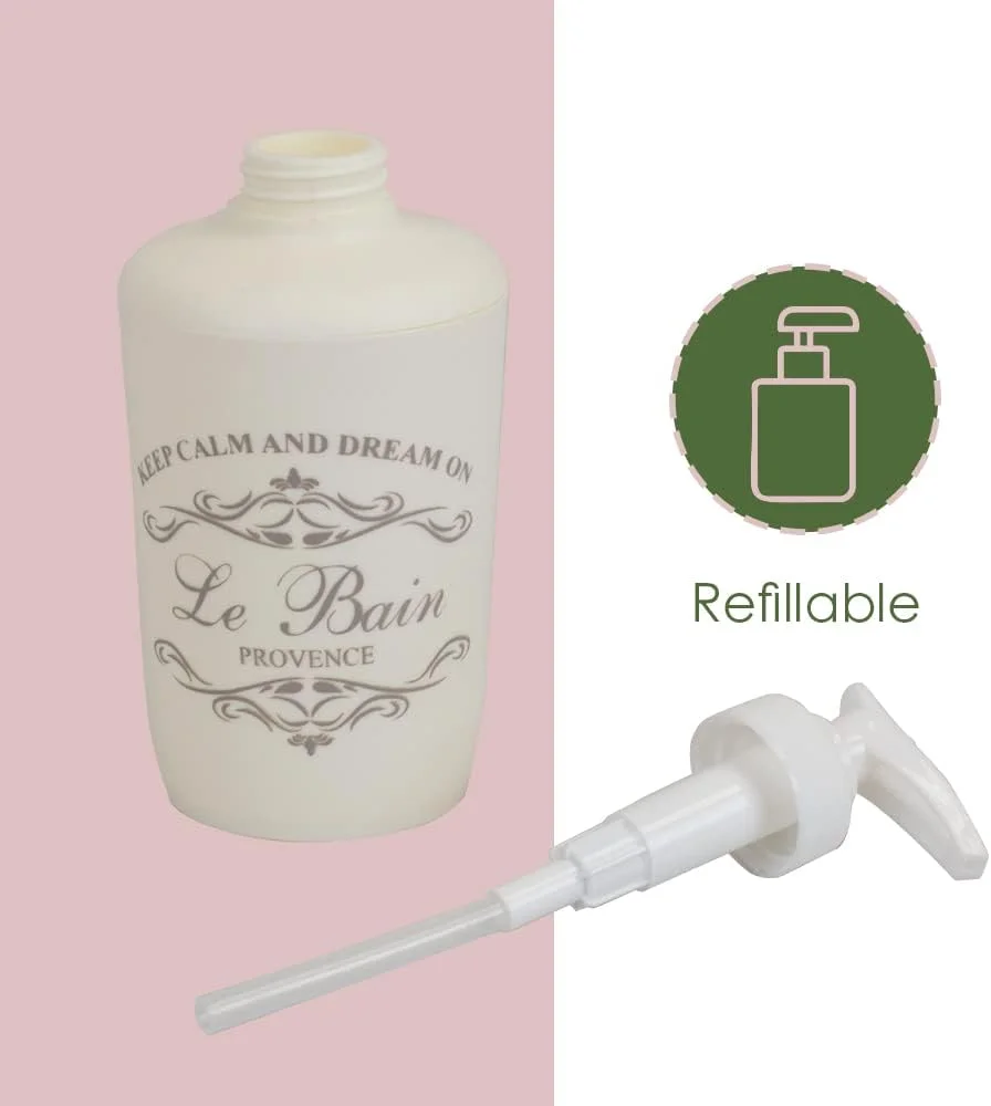 ست لوازم حمام 7 تکه هوم بیسیکس طرح پاریس (بژ)، | ساخته شده از پلاستیک | شامل لیوان، جا مسواکی، جا صابونی، جا لوسیون، جا پنبه، برس توالت و سطل زباله