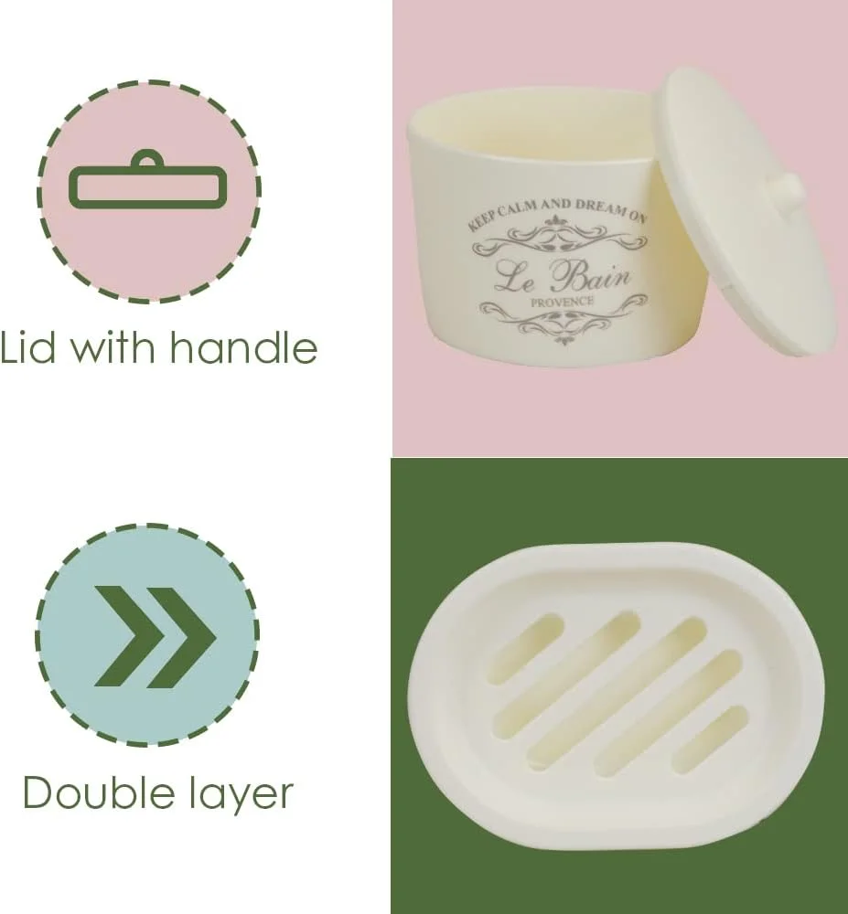 ست لوازم حمام 7 تکه هوم بیسیکس طرح پاریس (بژ)، | ساخته شده از پلاستیک | شامل لیوان، جا مسواکی، جا صابونی، جا لوسیون، جا پنبه، برس توالت و سطل زباله