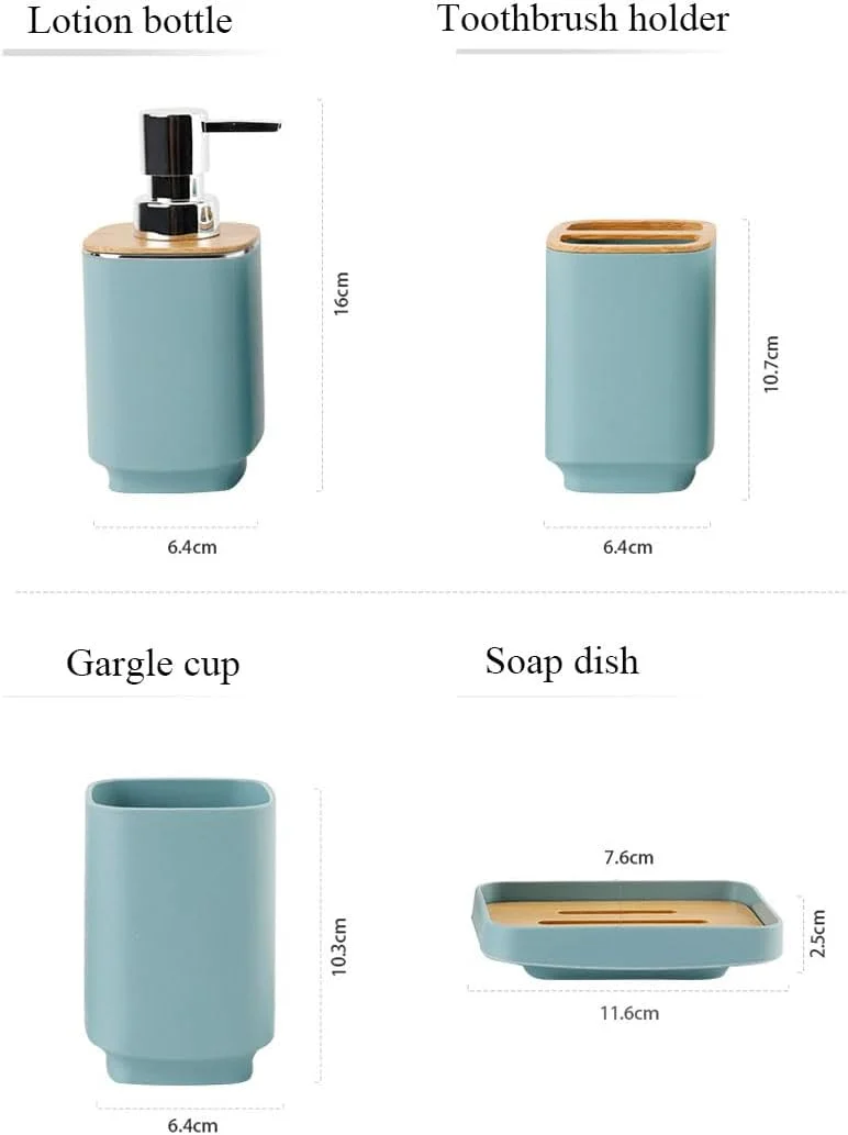 ست لوازم جانبی حمام هوسونکوی ۴ تکه شامل جای مایع لوسیون، لیوان شستشو، جای صابون، جا مسواک و خمیر دندان، ست ۴ تایی ظروف حمام (سبز تیره)