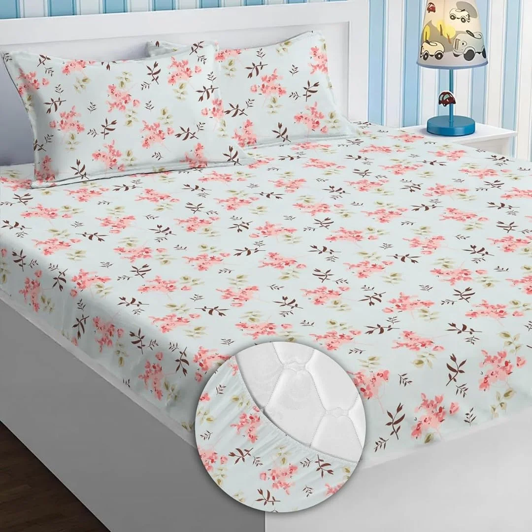 ست ملحفه کشدار کینگ سایز از جنس پنبه گلاسه ممتاز BSB HOME با تراکم بافت 180 به همراه 2 روبالشتی هماهنگ - ملحفه نرم، قابل تنفس و مقاوم در برابر چروک با گوشههای کشدار، ابعاد 183x198x25 سانتیمتر ست ملحفه کشدار کینگ سایز از جنس پنبه گلاسه ممتاز BSB HOME با تراکم بافت 180 به همراه 2 روبالشتی هماهنگ - ملحفه نرم، قابل تنفس و مقاوم در برابر چروک با گوشههای کشدار، ابعاد 183x198x25 سانتیمتر