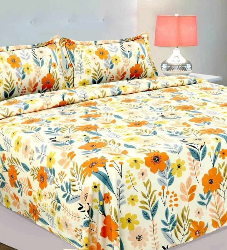 ملحفه سوپر کینگ سایز از مجموعه کینگستون BSB HOME به همراه 2 روبالشتی کینگ سایز | ملحفه های نرم و لوکس (ست 3 تکه) | 274x274 سانتی متر، (سفید و چند رنگ، پنبه)