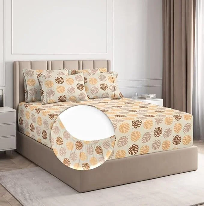 ست ملحفه کش دار کینگ سایز پنبه گلاسه ممتاز BSB HOME با تراکم بافت 180، فوق العاده نرم، ملحفه تخت کش دار با جیب های عمیق و 2 روبالشتی هماهنگ، بادوام و مقاوم در برابر چروک، ابعاد 183x198x25 سانتی متر