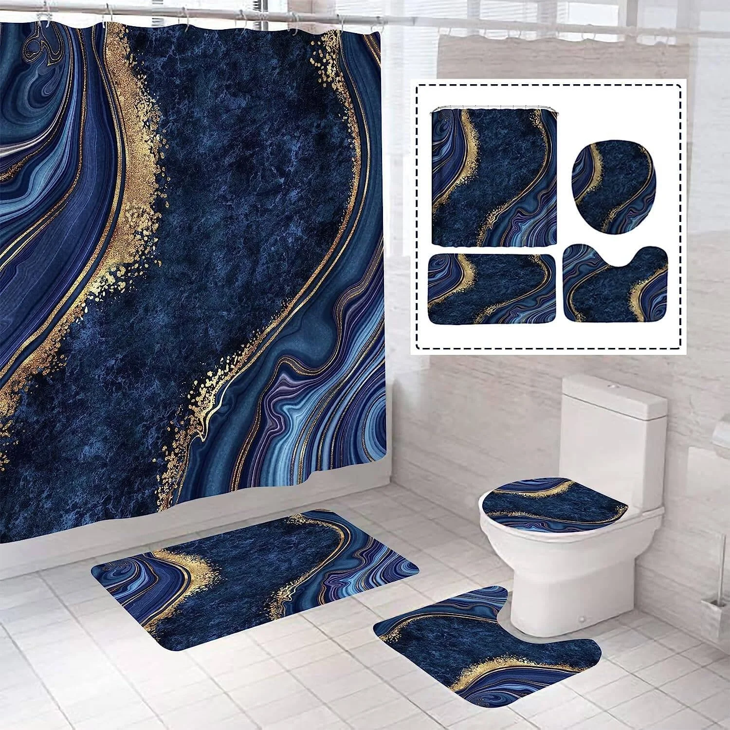 ست پرده حمام لابی‌موس مدل Marble چهار تکه