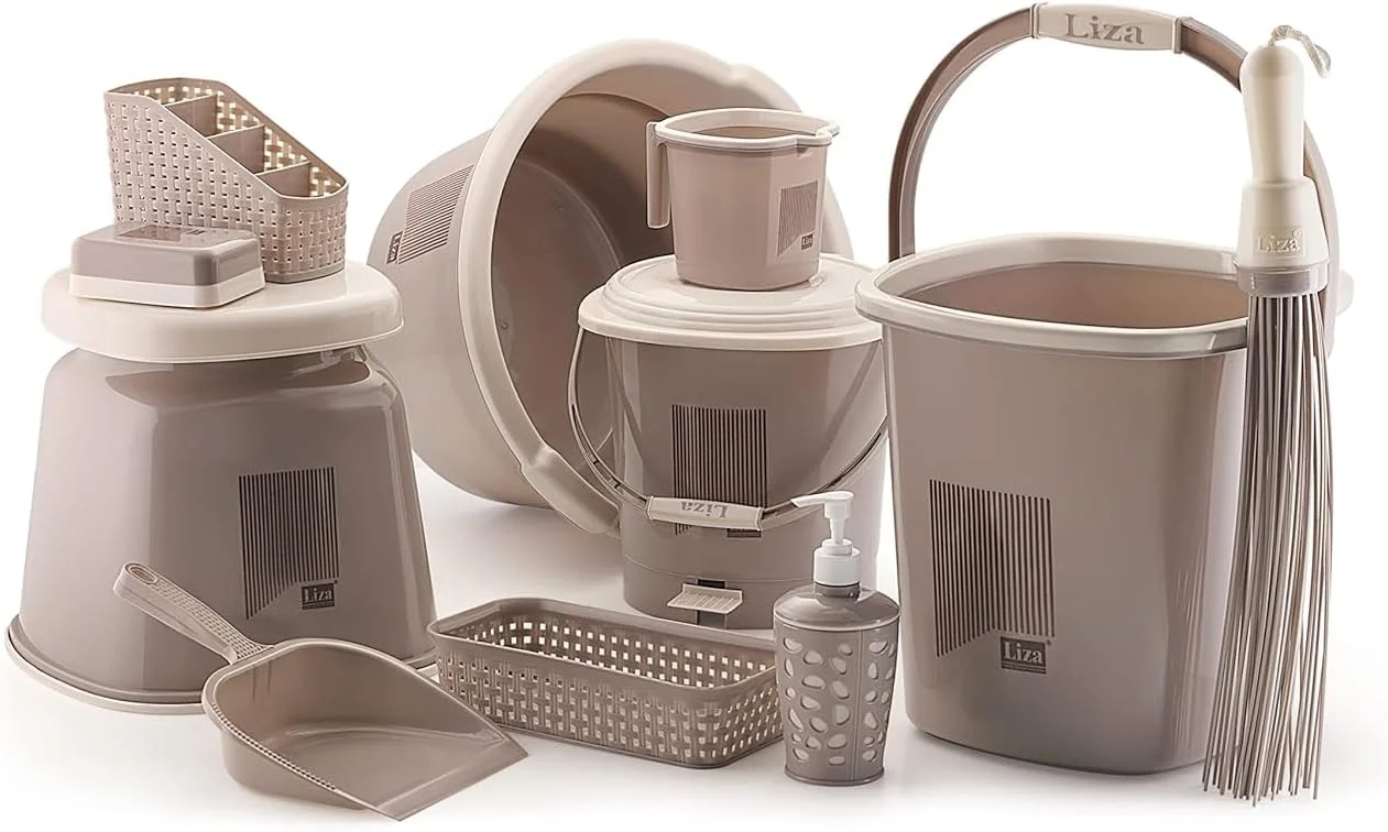 ست لوازم حمام لیزا ۱۱ تکه، شامل سطل (۱۸ لیتری)، لگن (۱۸ لیتری)، لیوان (۱ لیتری)، سطل زباله فشاری، چهارپایه بزرگ، جای صابون، جا قاشقی، خاک انداز، جارو متوسط، جا مایع دستشویی (Opera11 در هر رنگ) ست لوازم حمام لیزا ۱۱ تکه، شامل سطل (۱۸ لیتری)، لگن (۱۸ لیتری)، لیوان (۱ لیتری)، سطل زباله فشاری، چهارپایه بزرگ، جای صابون، جا قاشقی، خاک انداز، جارو متوسط، جا مایع دستشویی (Opera11 در هر رنگ)