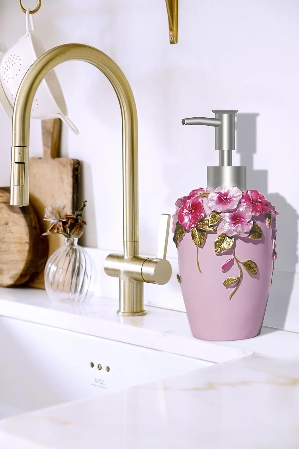 ست لوازم جانبی حمام صورتی وینتج LUANT، ست 5 تکه لوازم جانبی حمام، شامل جا مایع صابون، جا مسواکی، لیوان و جا صابونی - ست هدیه حمام