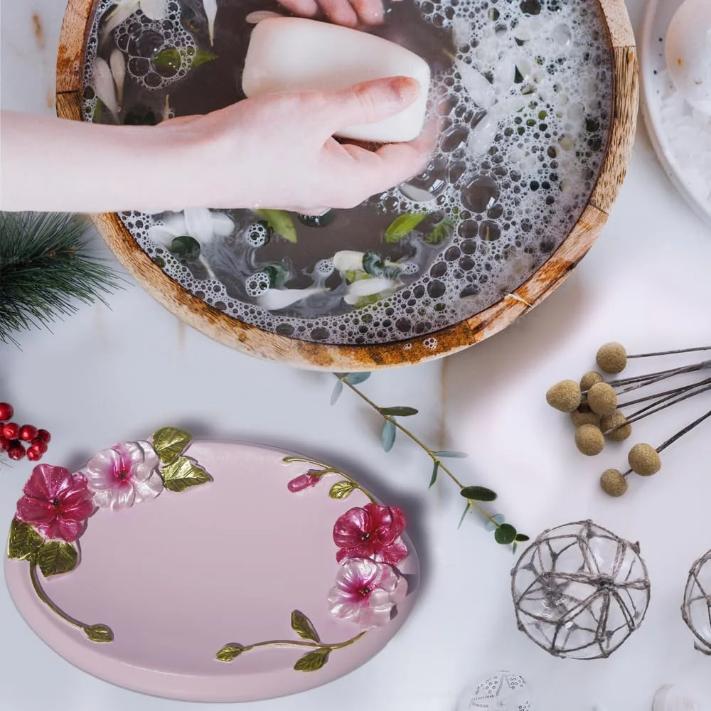 ست لوازم جانبی حمام صورتی وینتج LUANT، ست 5 تکه لوازم جانبی حمام، شامل جا مایع صابون، جا مسواکی، لیوان و جا صابونی - ست هدیه حمام