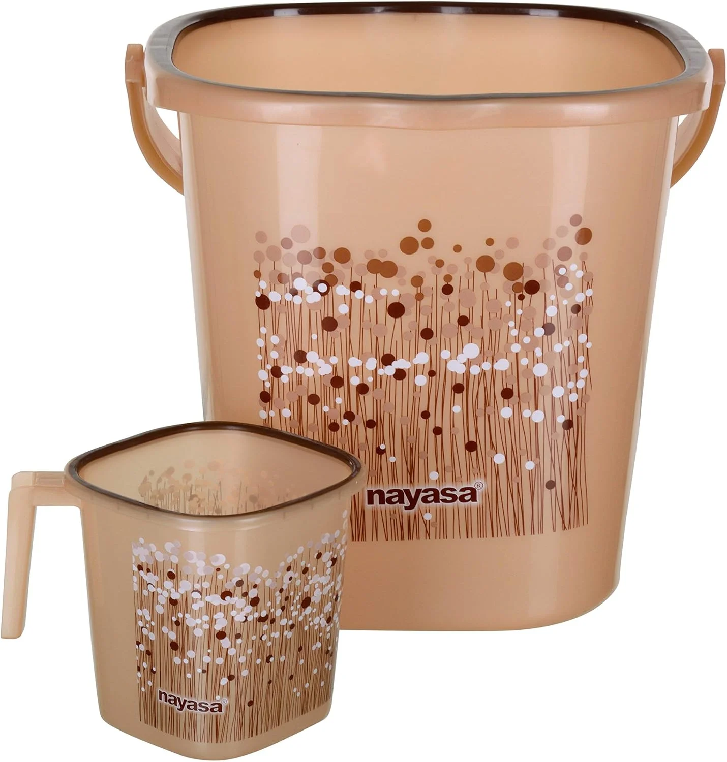 ست دو تکه لوازم حمام Nayasa Funk Square DLX (سطل 18 لیتری + لیوان 1.5 لیتری) قهوه ای، 50.8 سانتی متر x 25.4 سانتی متر x 50.8 سانتی متر