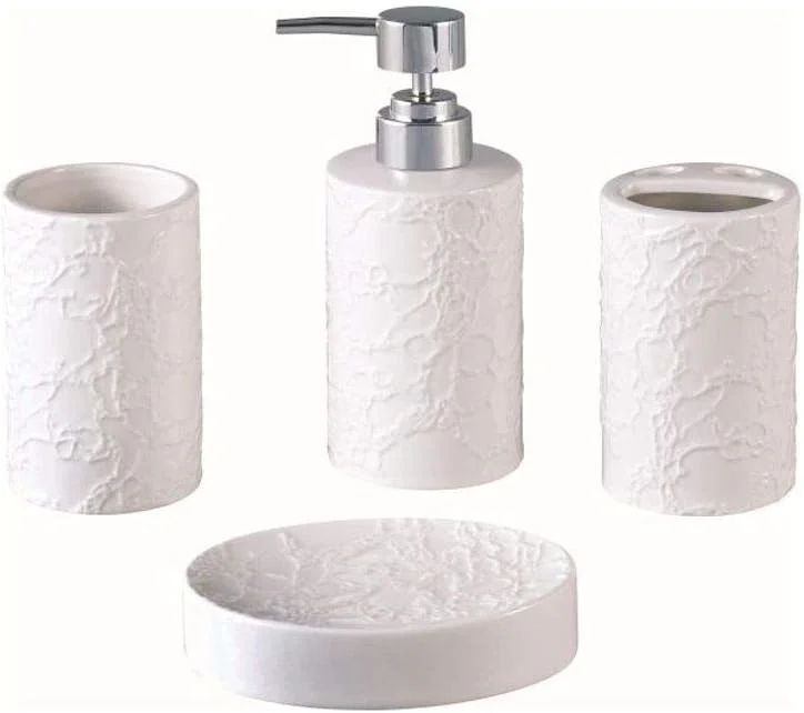 ست لوازم جانبی حمام ارکیده شامل جا مایع صابون، جا مسواکی، لیوان و جا صابونی برای پیشخوان تزئینی و هدیه خانه نو - ست 4 تکه ست لوازم جانبی حمام ارکیده شامل جا مایع صابون، جا مسواکی، لیوان و جا صابونی برای پیشخوان تزئینی و هدیه خانه نو - ست 4 تکه
