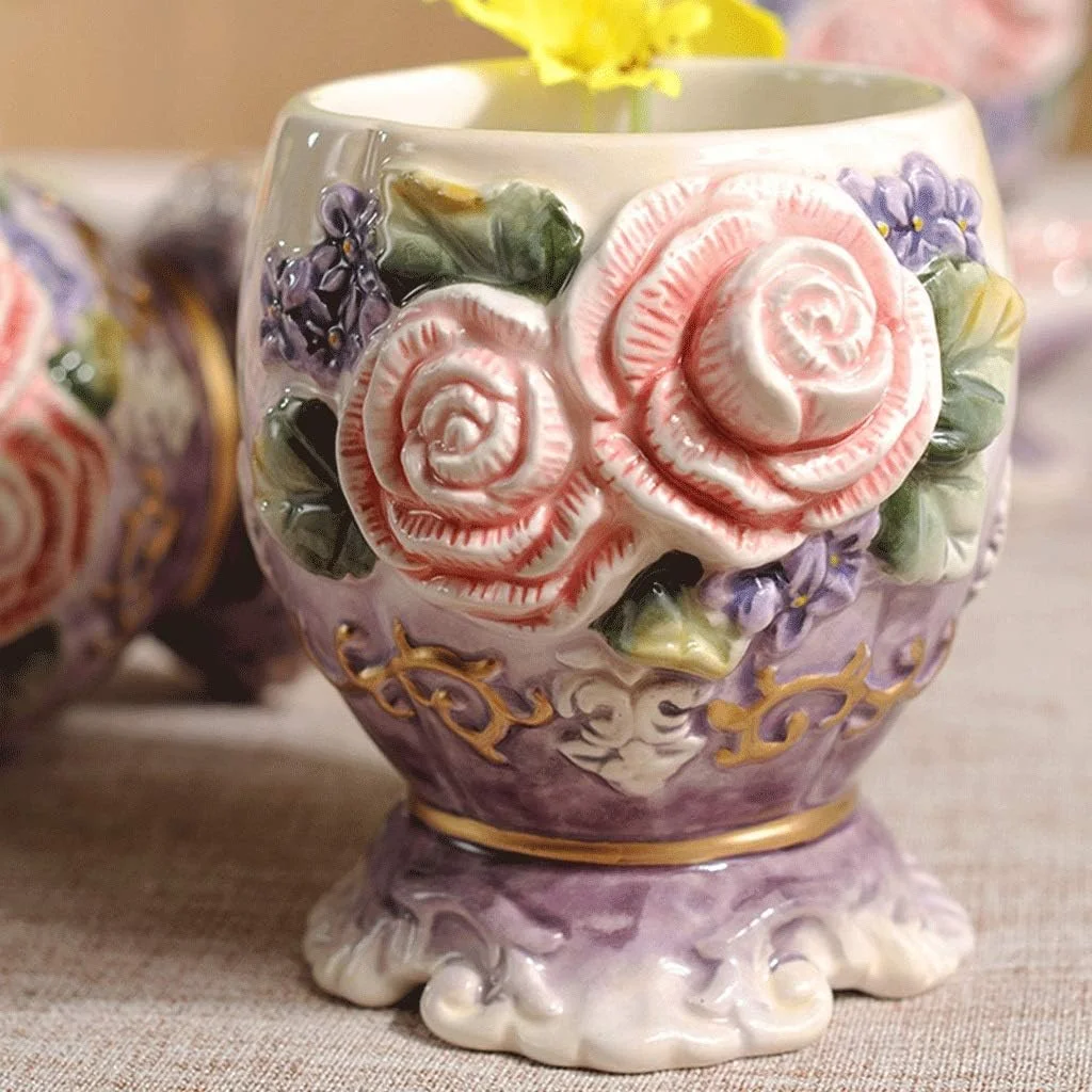 ست لوازم جانبی با کیفیت سرویس بهداشتی PIAOLING طرح گل اروپایی سرامیکی پنج تکه شامل جای مایع دستشویی، جا مسواکی، ست شستشو مناسب منزل و هتل