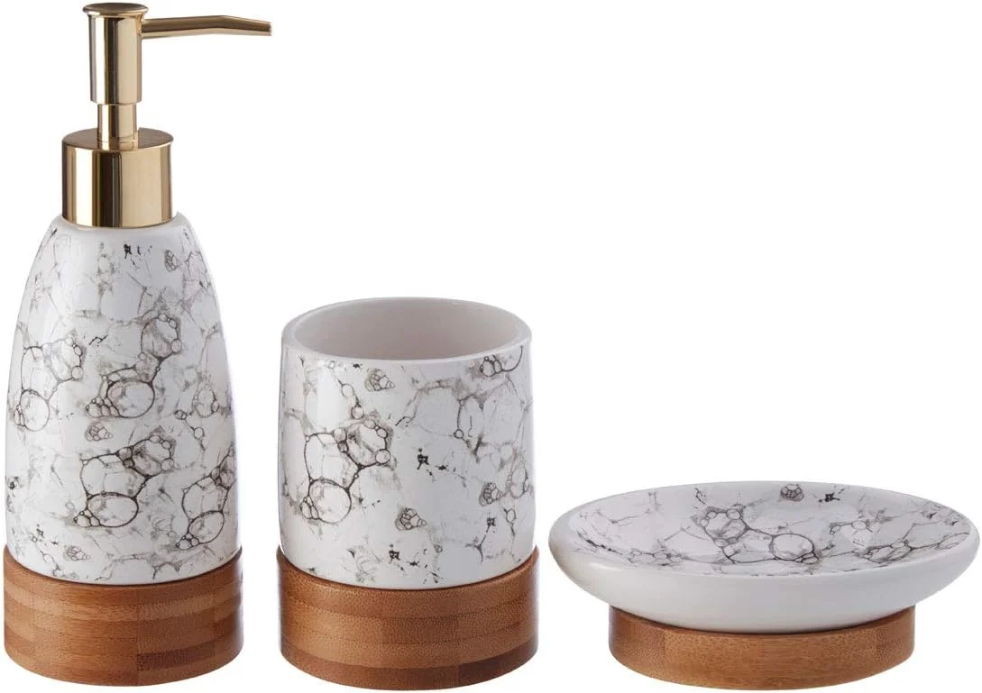 ست لوازم حمام Premier Housewares، بامبو، دولومیت، سفید ست لوازم حمام Premier Housewares، بامبو، دولومیت، سفید