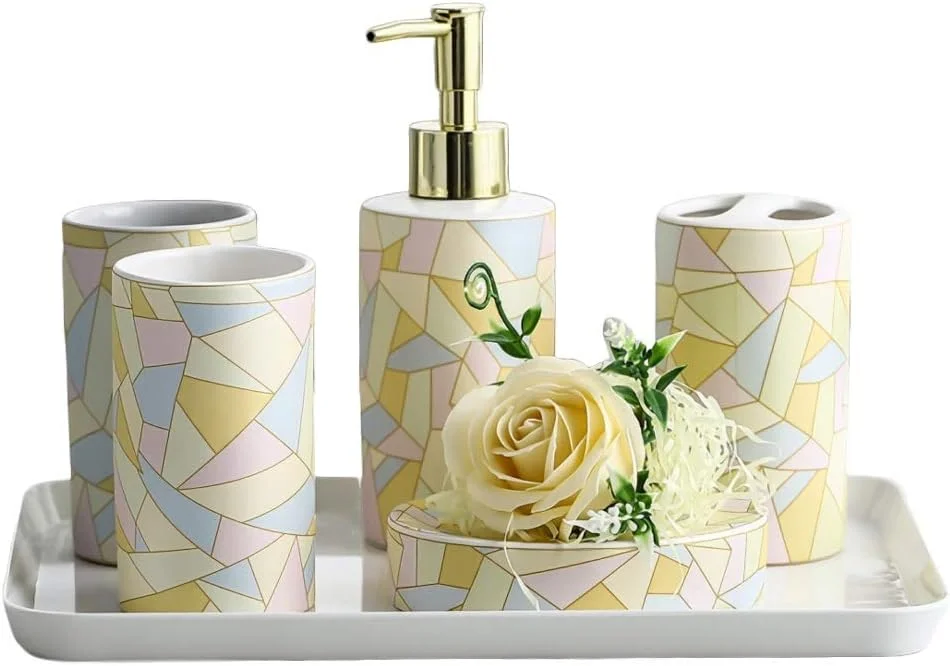 ست لوازم جانبی حمام QIFFIY، ست لوازم حمام سرامیکی، ست هدیه حمام، جا مسواکی، لیوان، جای صابون، جا مایع صابون، ست حمام شیک (سایز: 6 تکه) ست لوازم جانبی حمام QIFFIY، ست لوازم حمام سرامیکی، ست هدیه حمام، جا مسواکی، لیوان، جای صابون، جا مایع صابون، ست حمام شیک (سایز: 6 تکه)