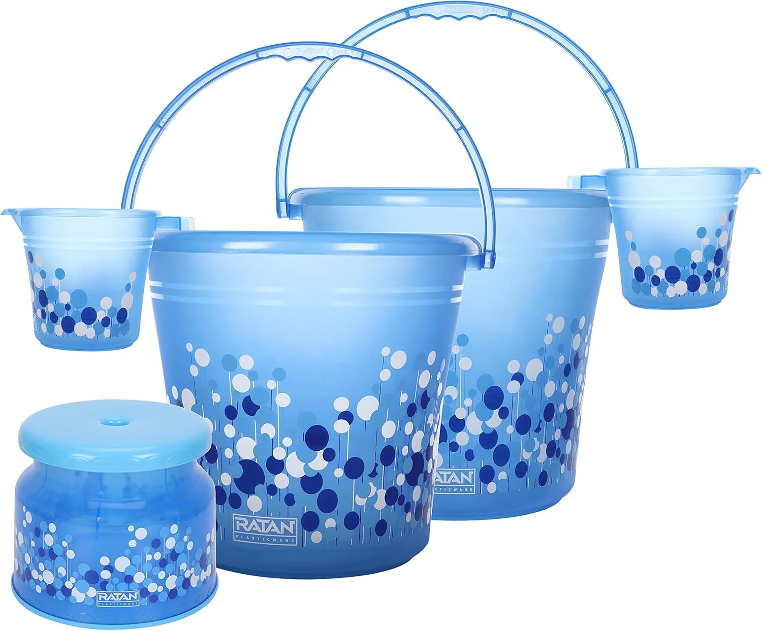 ست پلاستیکی حمام راتان پلاستیک ور شامل 5 تکه (سطل 25 لیتری X 2 / لیوان 1.5 لیتری X 2 / چهارپایه نوا پاتلا 107 X 1) ست حمام برای خانه، هتل، خوابگاه با طرح حباب - آبی ست پلاستیکی حمام راتان پلاستیک ور شامل 5 تکه (سطل 25 لیتری X 2 / لیوان 1.5 لیتری X 2 / چهارپایه نوا پاتلا 107 X 1) ست حمام برای خانه، هتل، خوابگاه با طرح حباب - آبی