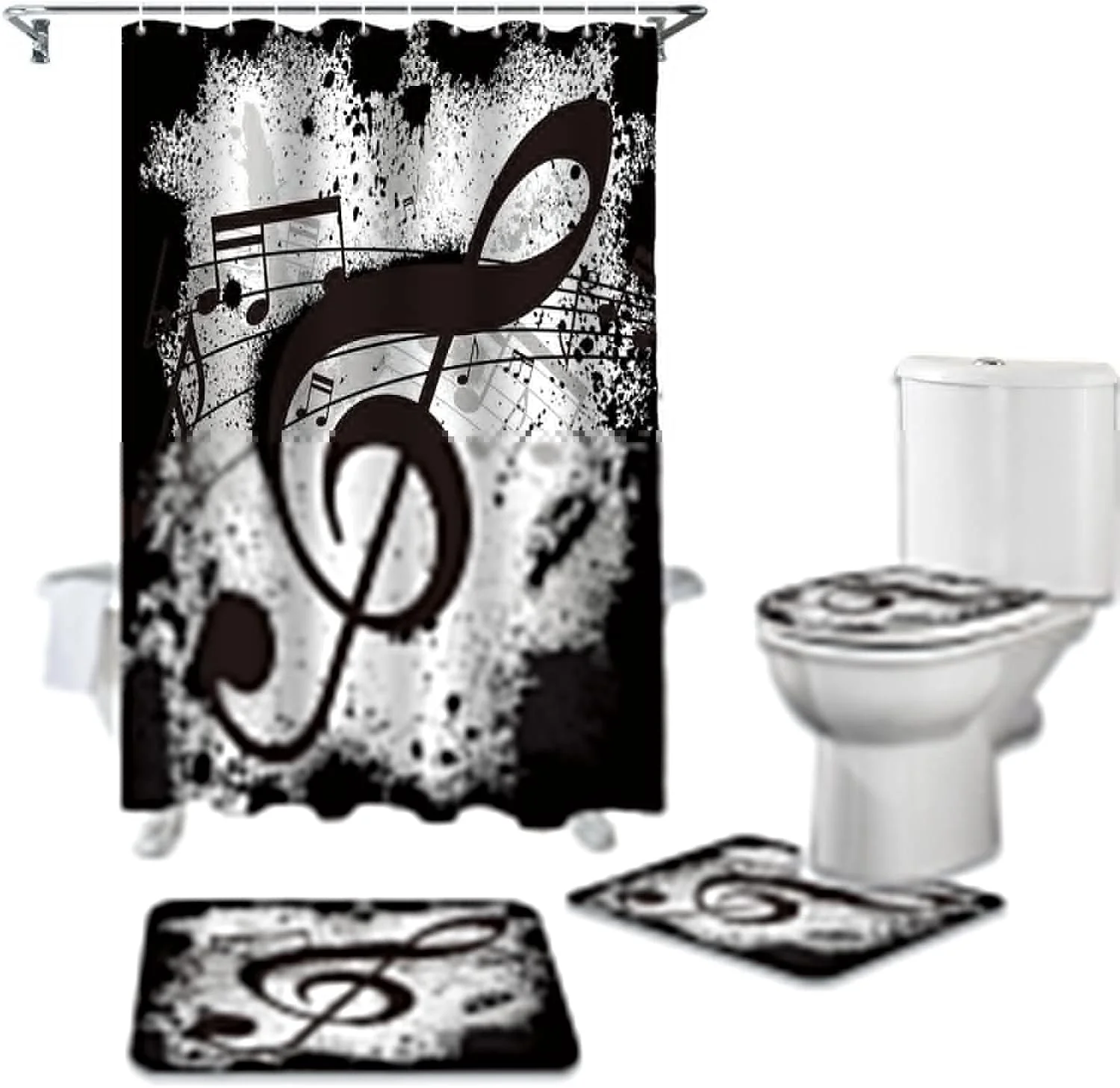 پرده حمام با طرح نت های موسیقی، روکش فرش، روکش توالت، پد زیرپایی، ست پرده حمام، دکوراسیون منزل پرده حمام با طرح نت های موسیقی، روکش فرش، روکش توالت، پد زیرپایی، ست پرده حمام، دکوراسیون منزل