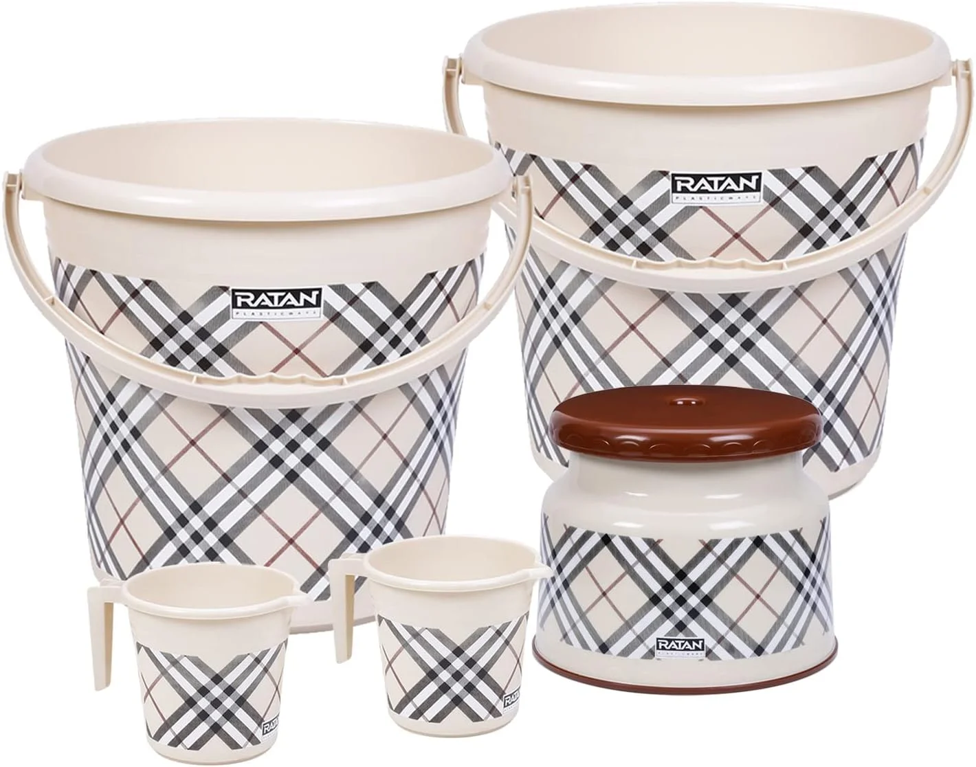 مجموعه کامل پلاستیکی 5 تکه راتان برای حمام (سطل 25 لیتری X 2 / لیوان 1.5 لیتری X 2 / چهارپایه نوا پاتلا 107 X 1) - ست های حمام برای خانه، آشپزخانه - طرح دار مجموعه کامل پلاستیکی 5 تکه راتان برای حمام (سطل 25 لیتری X 2 / لیوان 1.5 لیتری X 2 / چهارپایه نوا پاتلا 107 X 1) - ست های حمام برای خانه، آشپزخانه - طرح دار