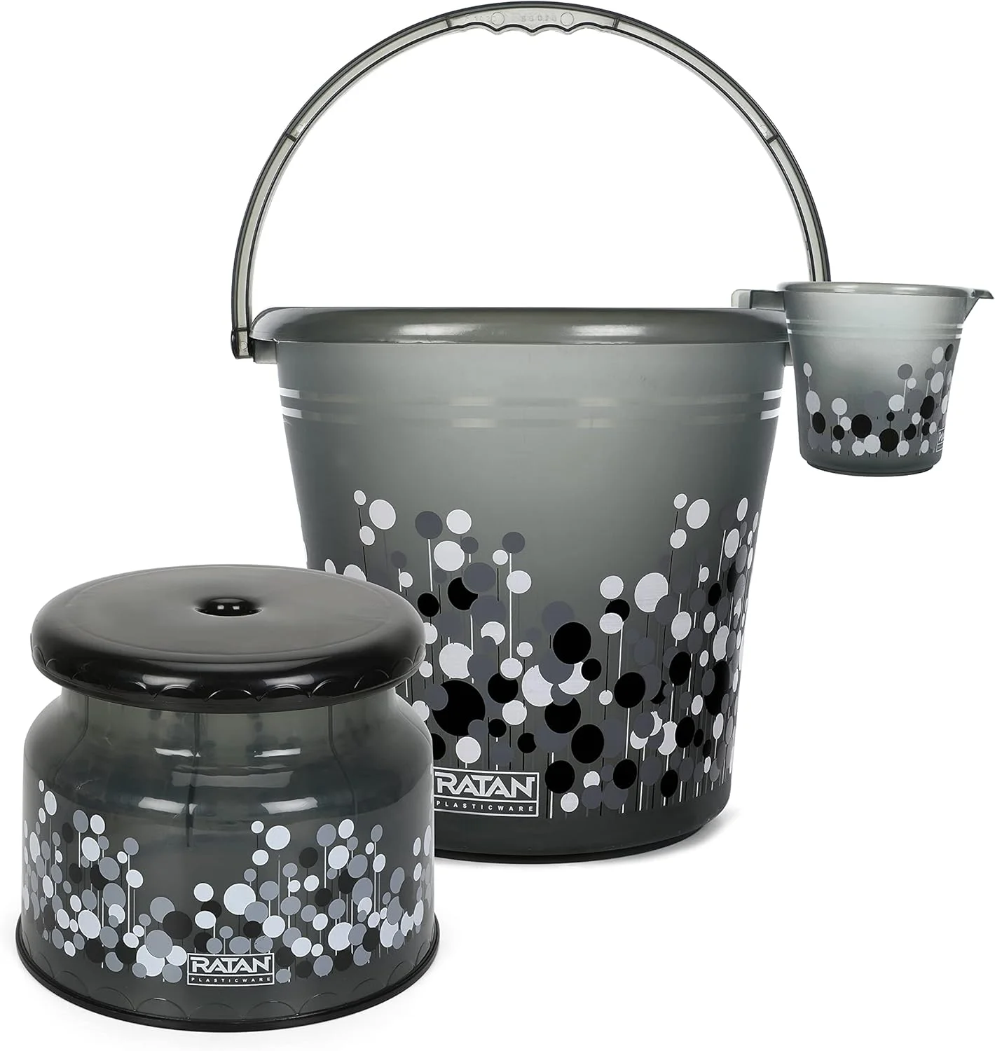 ست پلاستیکی حمام 3 تکه شامل (سطل 18 لیتری X 1 / لیوان 1 لیتری X 1 / چهارپایه نوا پاتلا 107 X 1)، ست حمام برای خانه، آشپزخانه - طرح حباب یخی - دودی ست پلاستیکی حمام 3 تکه شامل (سطل 18 لیتری X 1 / لیوان 1 لیتری X 1 / چهارپایه نوا پاتلا 107 X 1)، ست حمام برای خانه، آشپزخانه - طرح حباب یخی - دودی