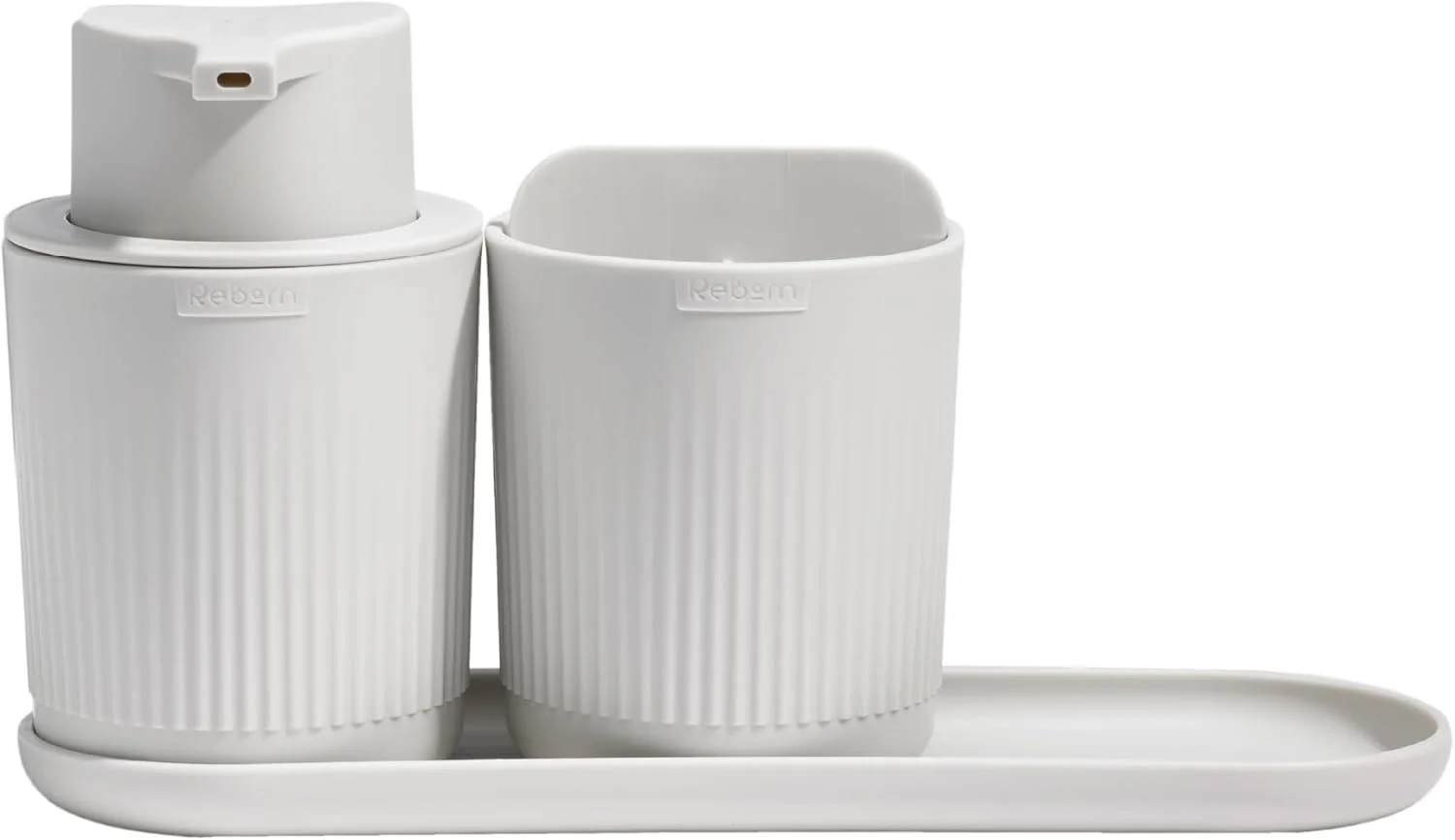 ست لوازم حمام بازیافتی ReBorn - جا مسواکی، جا مایع صابون و سینی حمام در یک بسته - تمیز کردن آسان با قطعات جداشدنی - ساخت بریتانیا از مواد بازیافتی (سنگی)