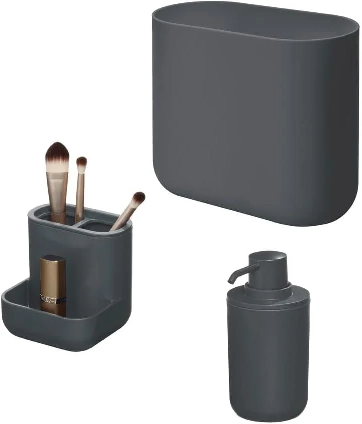 ست لوازم جانبی حمام 3 تکه پلاستیکی بازیافتی iDesign، مجموعه Cade، زغالی ست لوازم جانبی حمام 3 تکه پلاستیکی بازیافتی iDesign، مجموعه Cade، زغالی