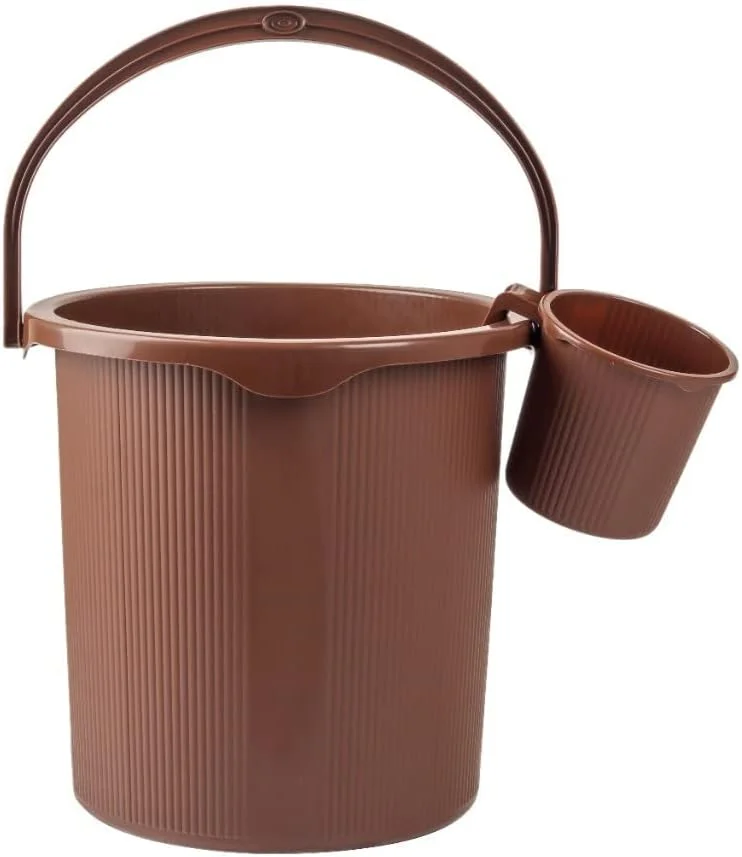 ست سطل و لیوان حمام طرح دار رجالو (سطل 25 لیتری + لیوان 1.5 لیتری) (گرد - قهوه ای تیره) ست سطل و لیوان حمام طرح دار رجالو (سطل 25 لیتری + لیوان 1.5 لیتری) (گرد - قهوه ای تیره)