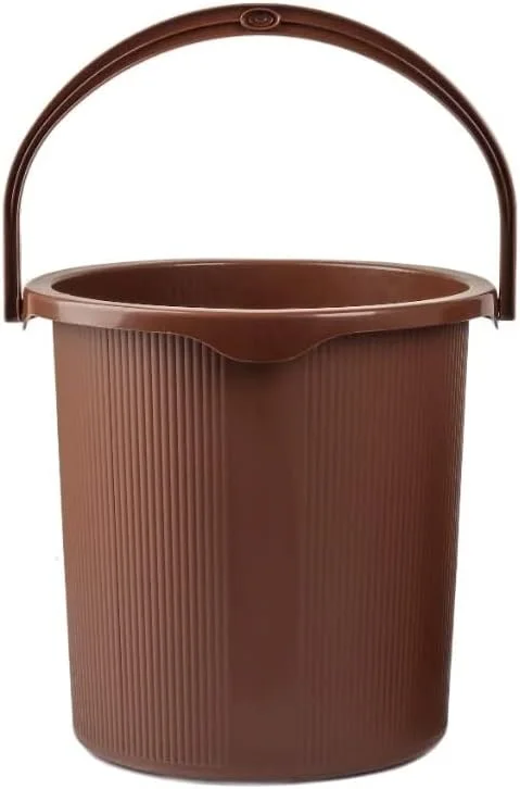 ست سطل و لیوان حمام طرح دار رجالو (سطل 25 لیتری + لیوان 1.5 لیتری) (گرد - قهوه ای تیره)