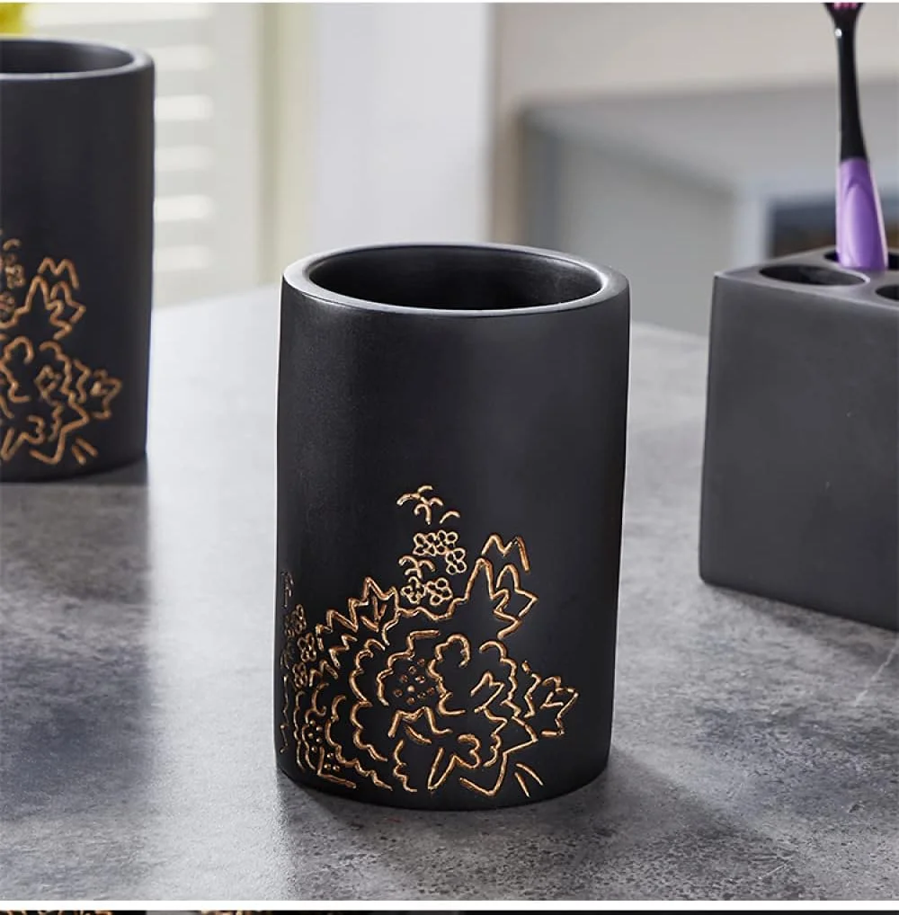 ست لوازم جانبی حمام رزینی (ست 6 تکه) - ست حمام رزینی شیک با جا صابونی، جا لوسیون، 2 لیوان، جا مسواکی، سینی