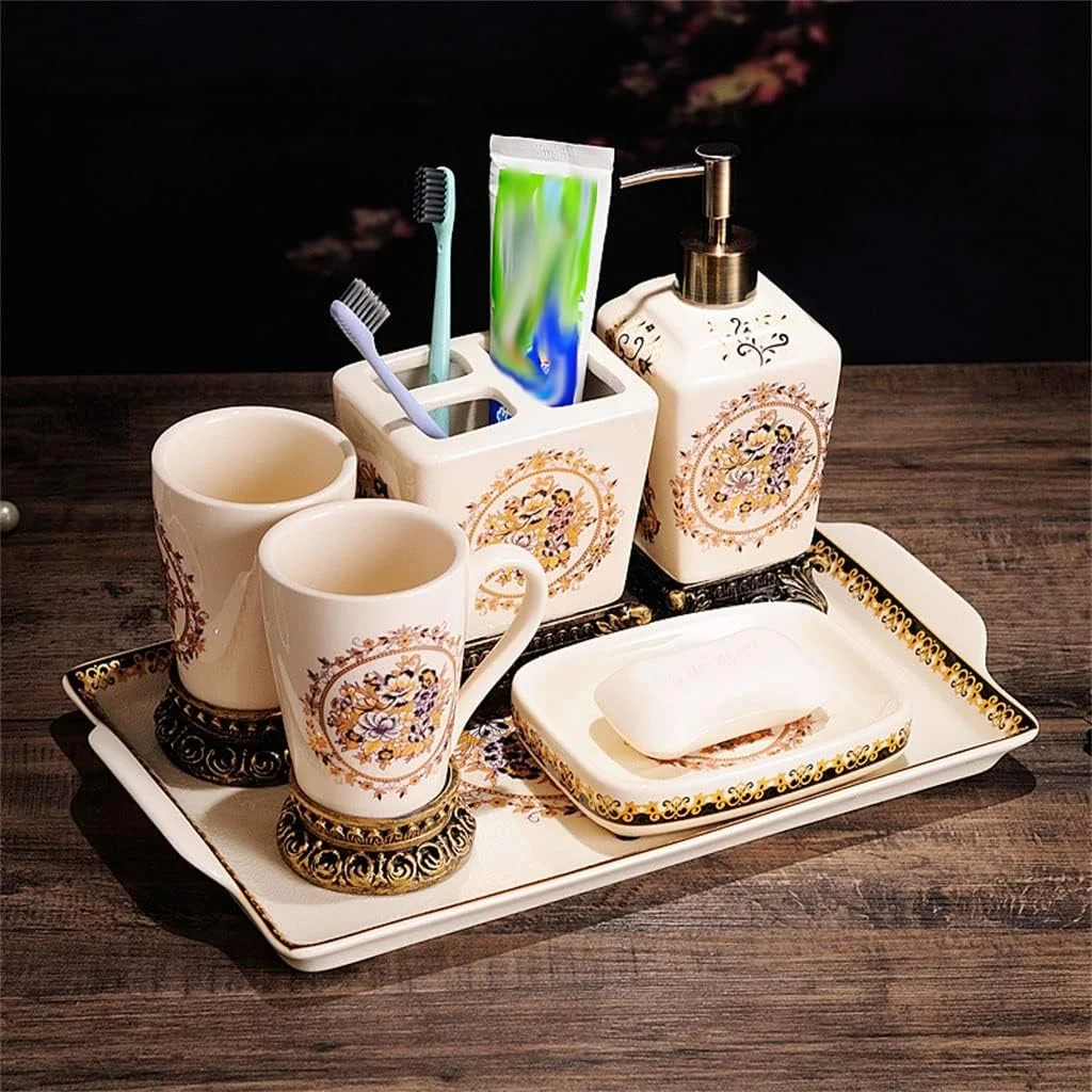 ست سرامیکی ترک دار به سبک رترو برای حمام، ست شستشوی حمام، فنجان شستشو به سبک اروپایی ست سرامیکی ترک دار به سبک رترو برای حمام، ست شستشوی حمام، فنجان شستشو به سبک اروپایی