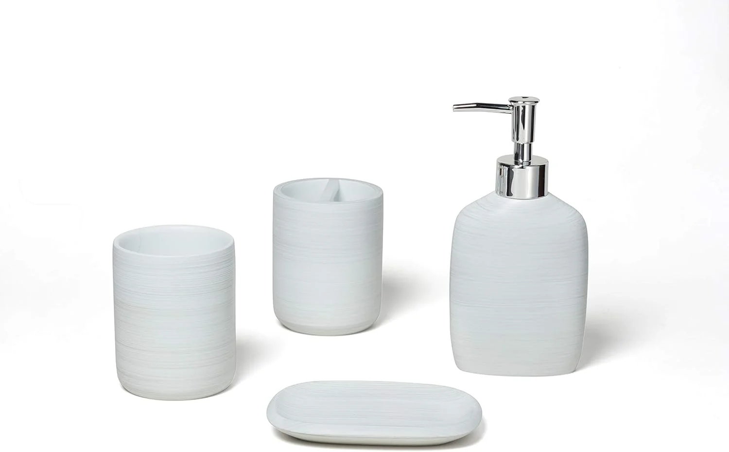 ست لوازم جانبی حمام ۴ تکه Roselli Trading Company - مه صبحگاهی - جا مسواکی، لیوان، جای صابون و پمپ لوسیون