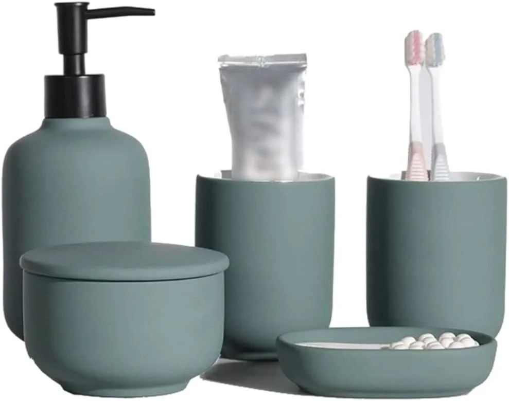 ست لوازم جانبی حمام، ست لوازم جانبی حمام 5 تکه سرامیکی با رنگ لاستیکی خوشدست شامل جا مایع صابون، جا صابونی (رنگ: صورتی) ست لوازم جانبی حمام، ست لوازم جانبی حمام 5 تکه سرامیکی با رنگ لاستیکی خوشدست شامل جا مایع صابون، جا صابونی (رنگ: صورتی)