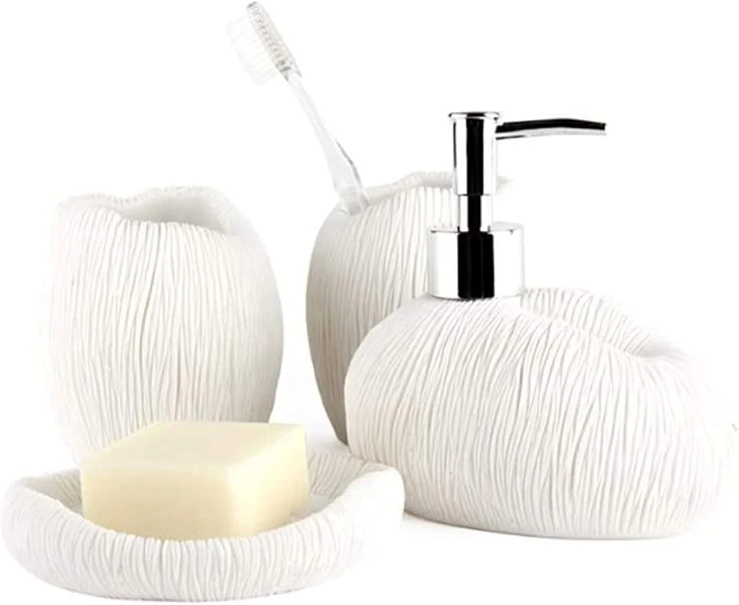 ست لوازم حمام ماسه سنگی، 4 تکه، طرح مدرن و خلاقانه، شامل بطری لوسیون، لیوان دهانشویه و جا صابونی ست لوازم حمام ماسه سنگی، 4 تکه، طرح مدرن و خلاقانه، شامل بطری لوسیون، لیوان دهانشویه و جا صابونی