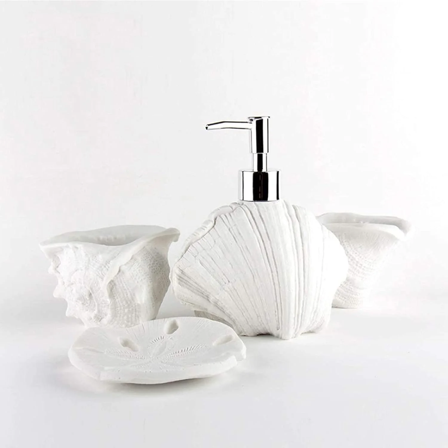 ست لوازم حمام ماسه سنگی، 4 تکه، طراحی مدرن و خلاقانه، شامل بطری لوسیون، لیوان دهانشویه و جا صابونی
